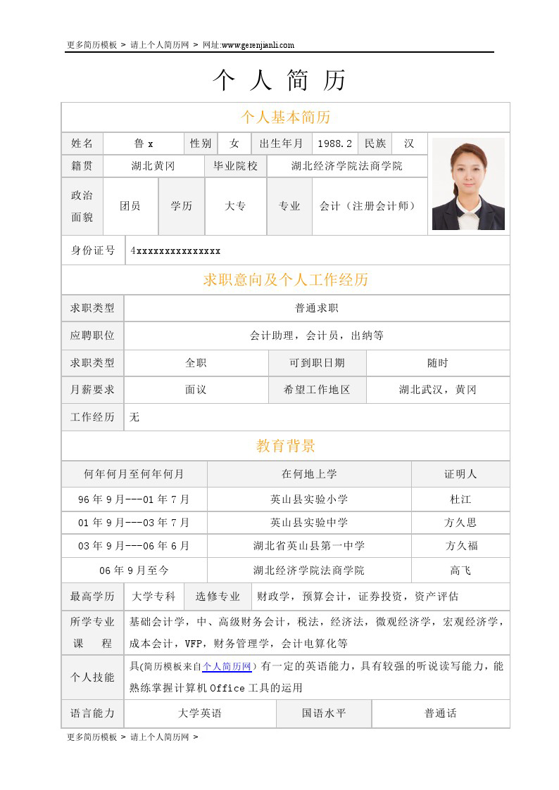 个人简历空白模板下载_(个人简历空白表格模板电子版)